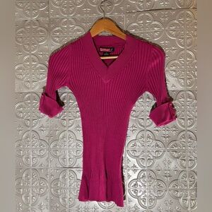 Say What V Neck Vintage Sweater 90s Pink Cotton Blend short Sleeve Barbie